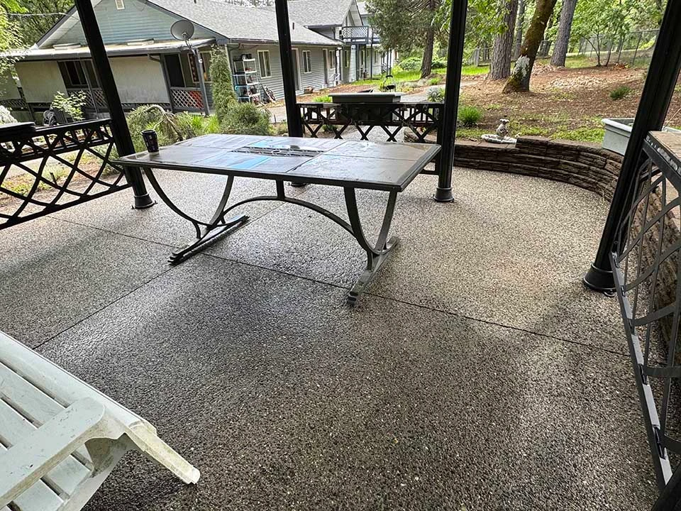A view of the garden and home from inside the gazebo, Spring 2025.